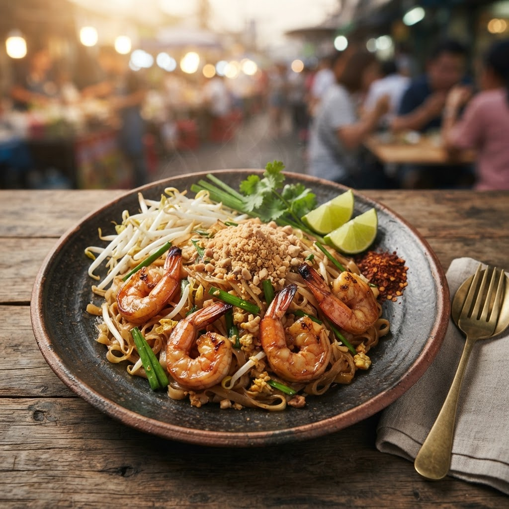 Pad Thai mit Garnelen